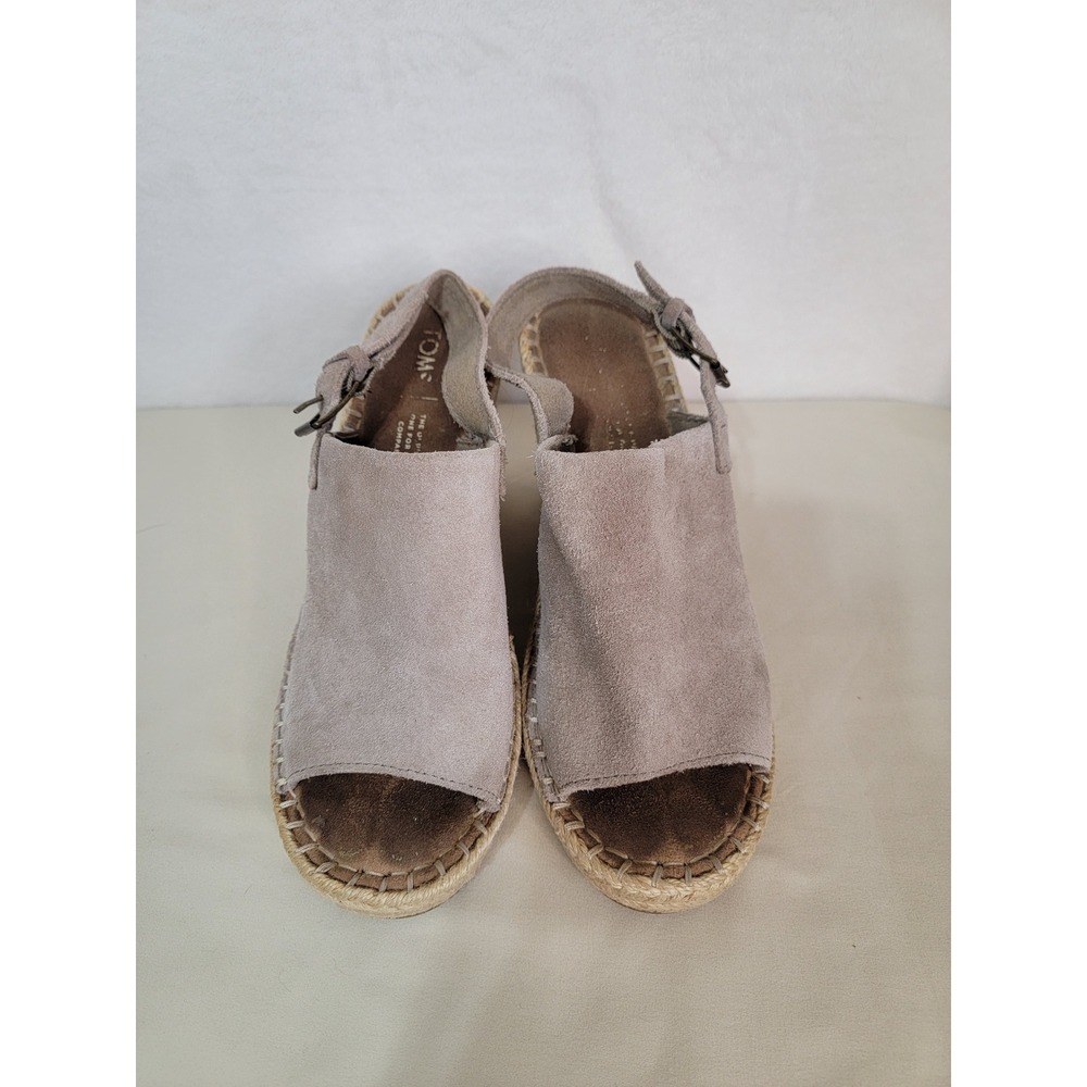 Women's Toms Suede Espadrille Wedge Sandals, Taupe, Size 8,‎ Pre-Owned